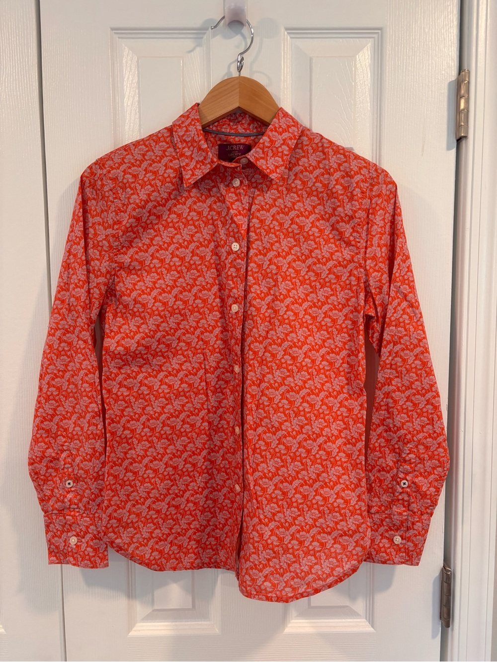 J.Crew Liberty Fabric Slim Fit Button Up Shirt Floral Orange Pink Women’s Size 6